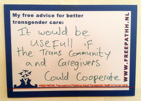 Het zou nuttig zijn als de transgemeenschap en verzorgers kunnen samenwerken.