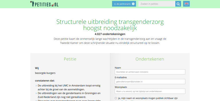 Principle 17 start nieuwe petitie “Structurele uitbreiding transgenderzorg hoogst noodzakelijk!”